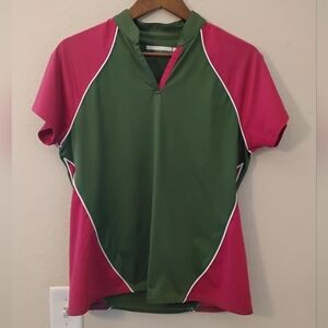 Greg Norman Collection Golf Polo Top Womens Medium Olive Fuscia Preppy Athletic